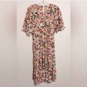 Melloday Nordstrom Cottagecore Floral Midi Dress in Cream, Pink, Green. Sz Large